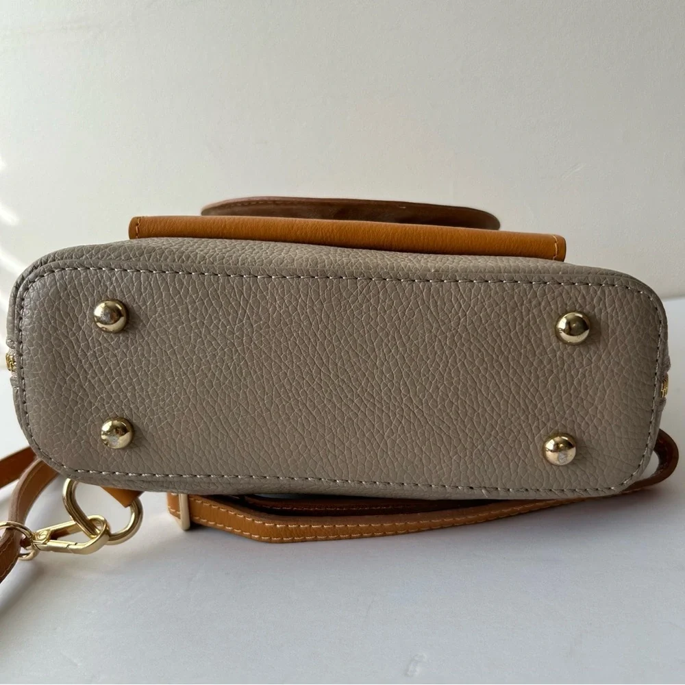Divina Firenze Pebbled Leather Mini Backpack Purse Grey Camel Brown